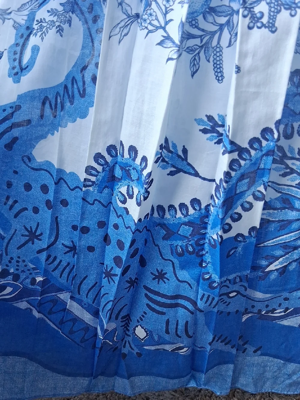 A Loves A Maxi Dress Border Print Mandarin Collar White & Blue S Crocodrile - Picture 4 of 9